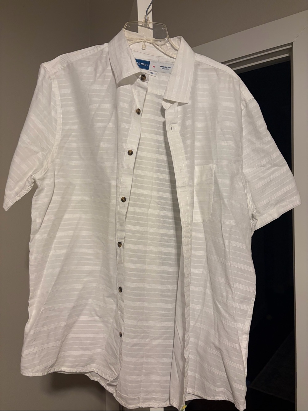 Old Navy White Short-Sleeve Button-Down Shirt with Subtle Stripe